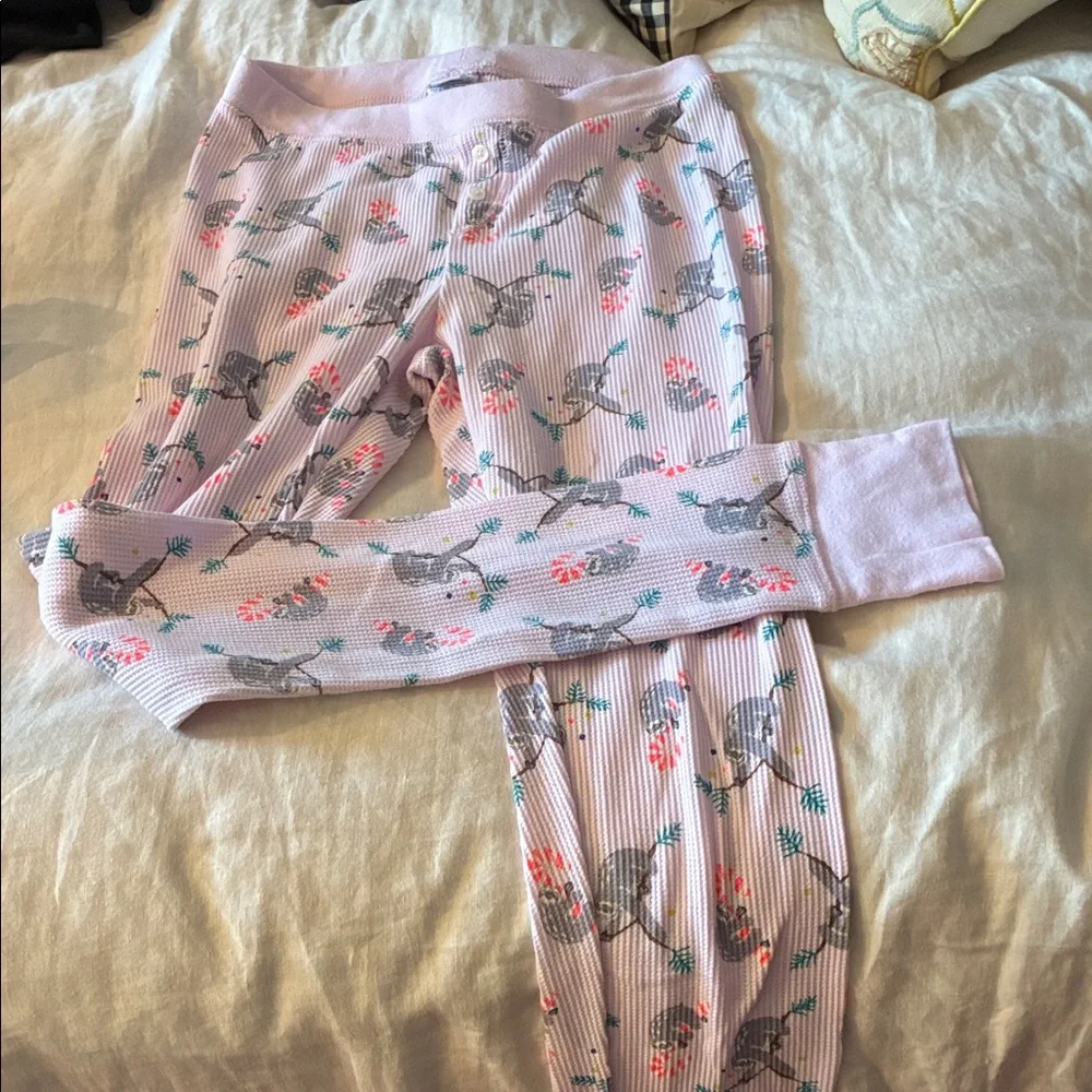 Old Navy Pink Thermal Leggings/pajama pants with sloth & Floral Print